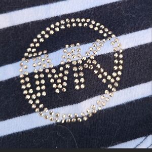 Michael Kors Black and White Striped Skirt with Gold Logo Studs